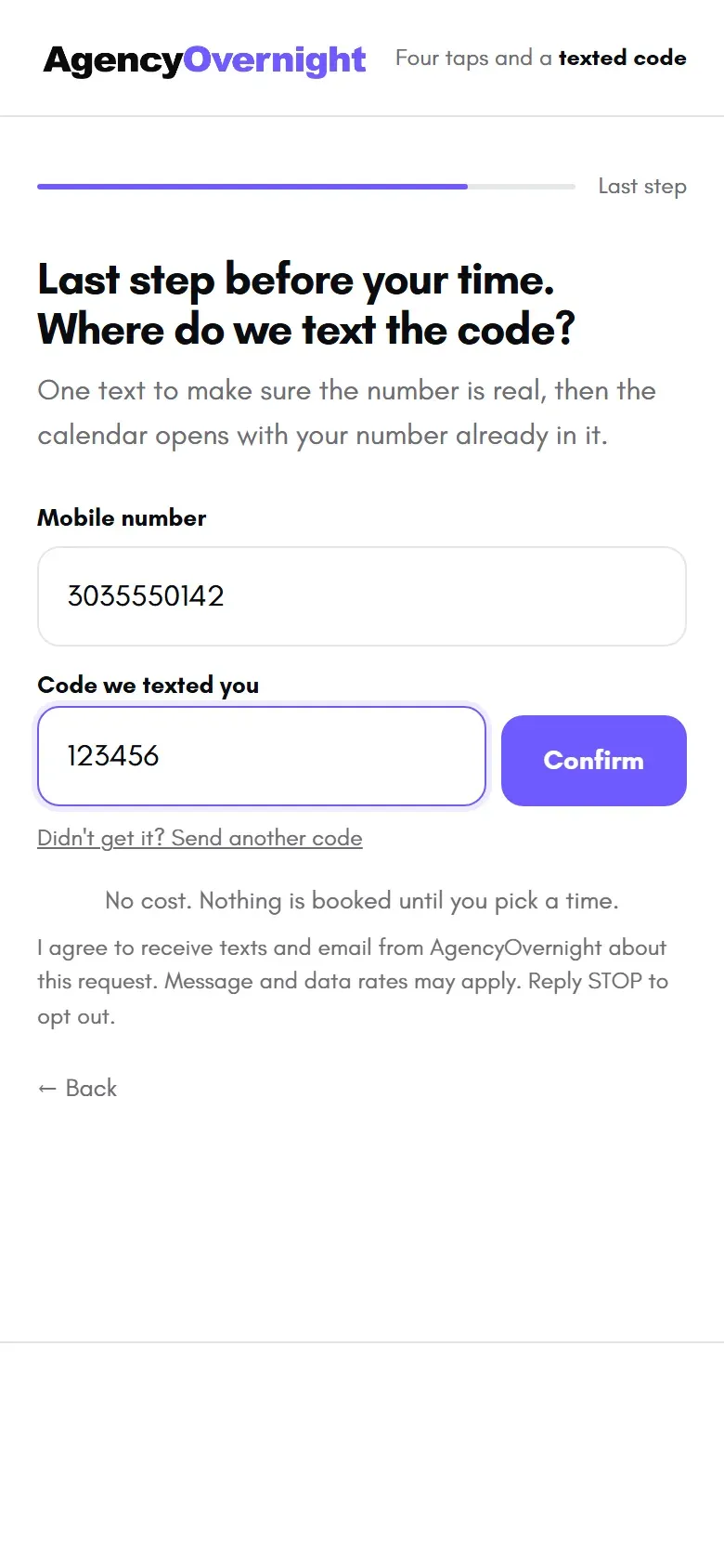 A texted code proves the number is real